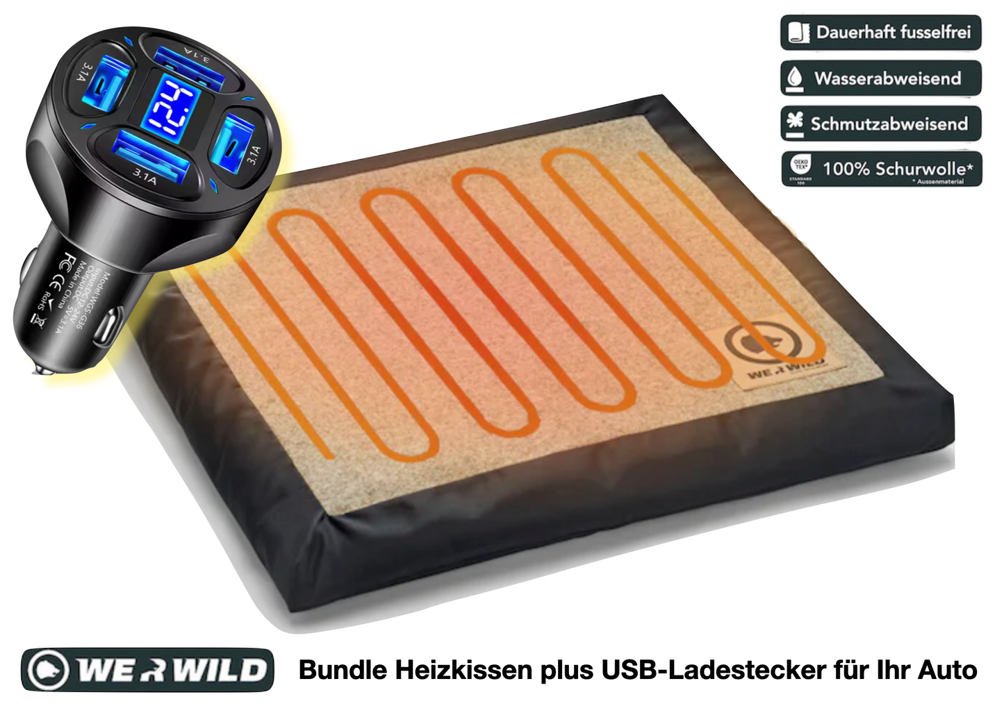 Bundle Heizkissen plus USB-Auto-Ladestecker