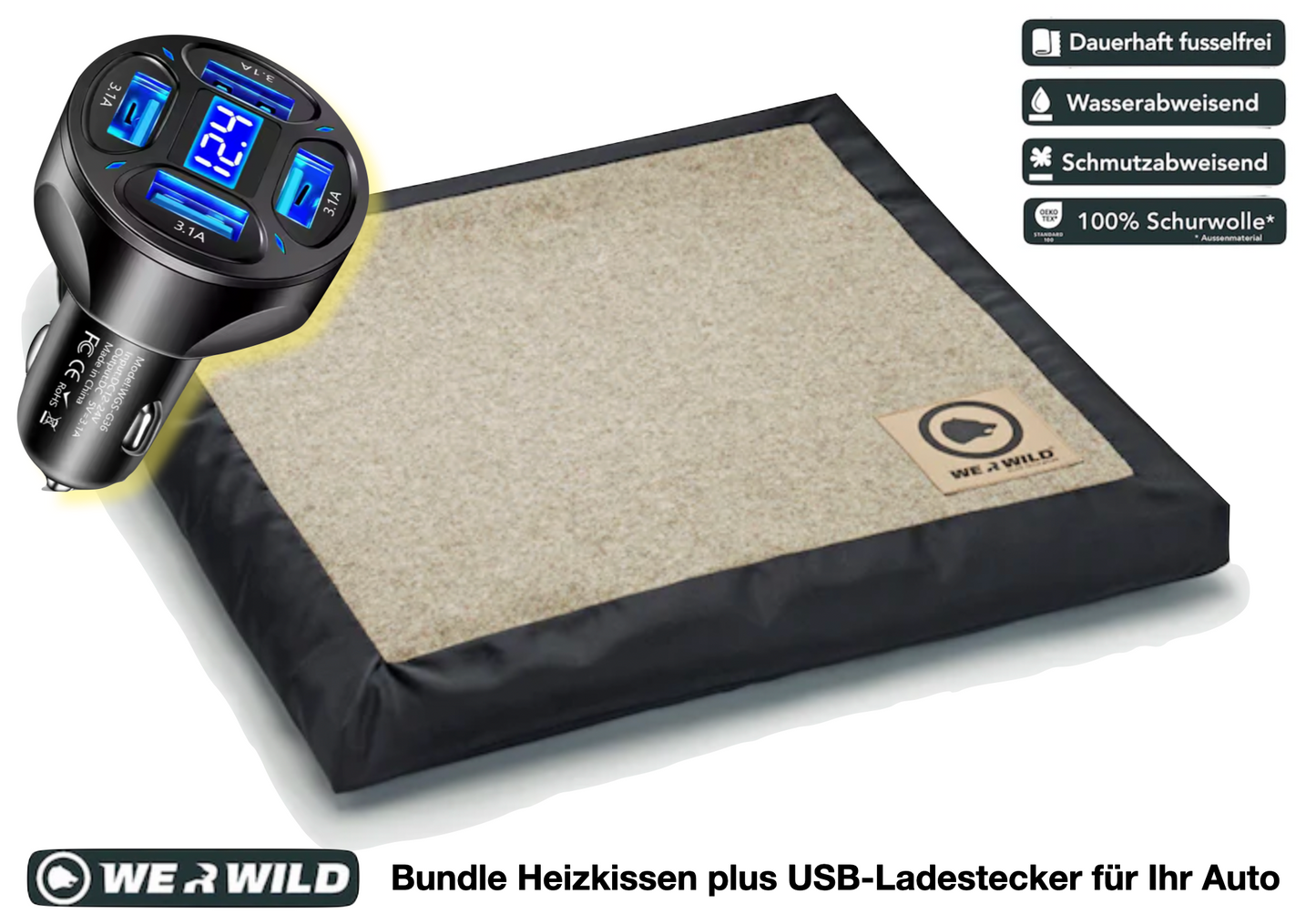 Bundle Heizkissen plus USB-Auto-Ladestecker