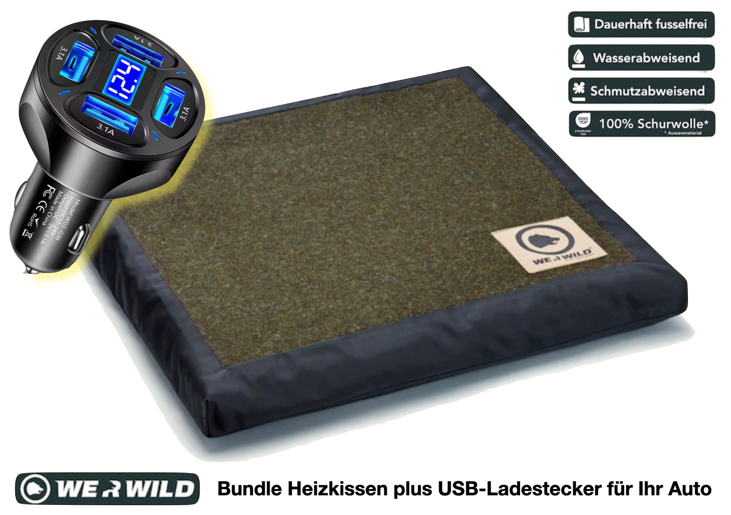 Bundle Heizkissen plus USB-Auto-Ladestecker