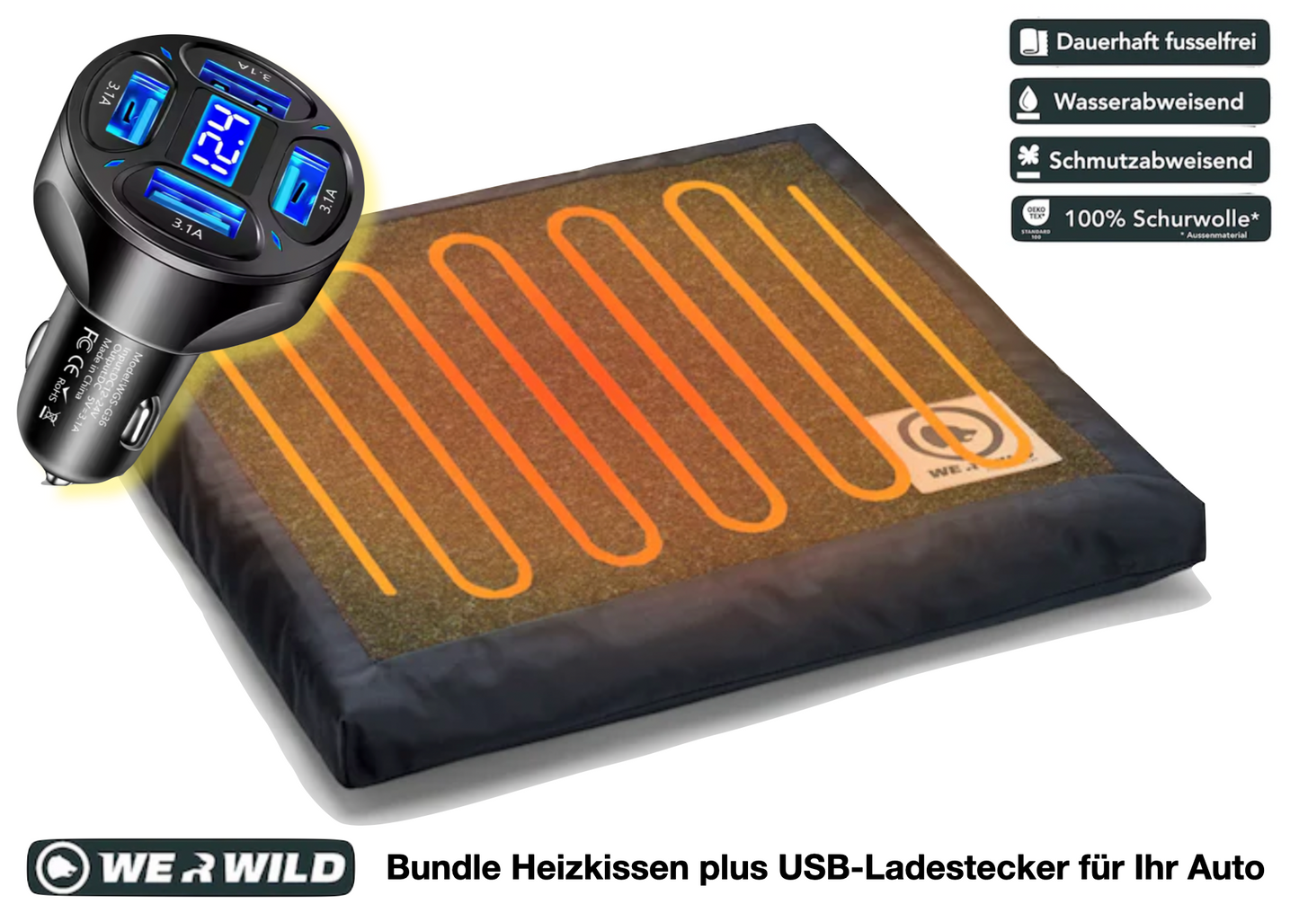 Bundle Heizkissen plus USB-Auto-Ladestecker