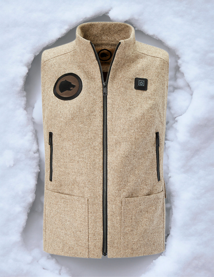 Beheizbare Jagdweste creme, aus bestem deutschen Loden, Oeko-Tex-100plus, nachhaltig