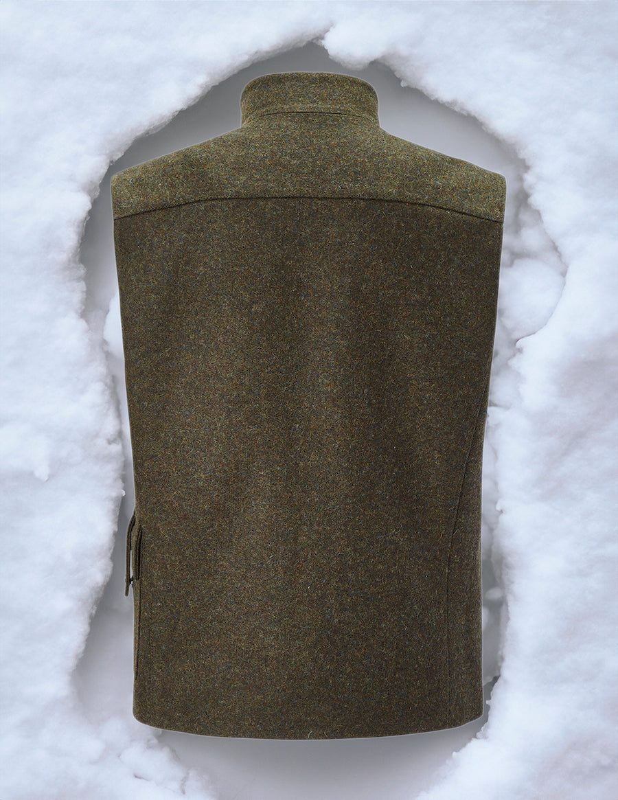 Beheizbare Jagdweste grün, aus bestem deutschen Loden, Oeko-Tex-100plus, nachhaltig