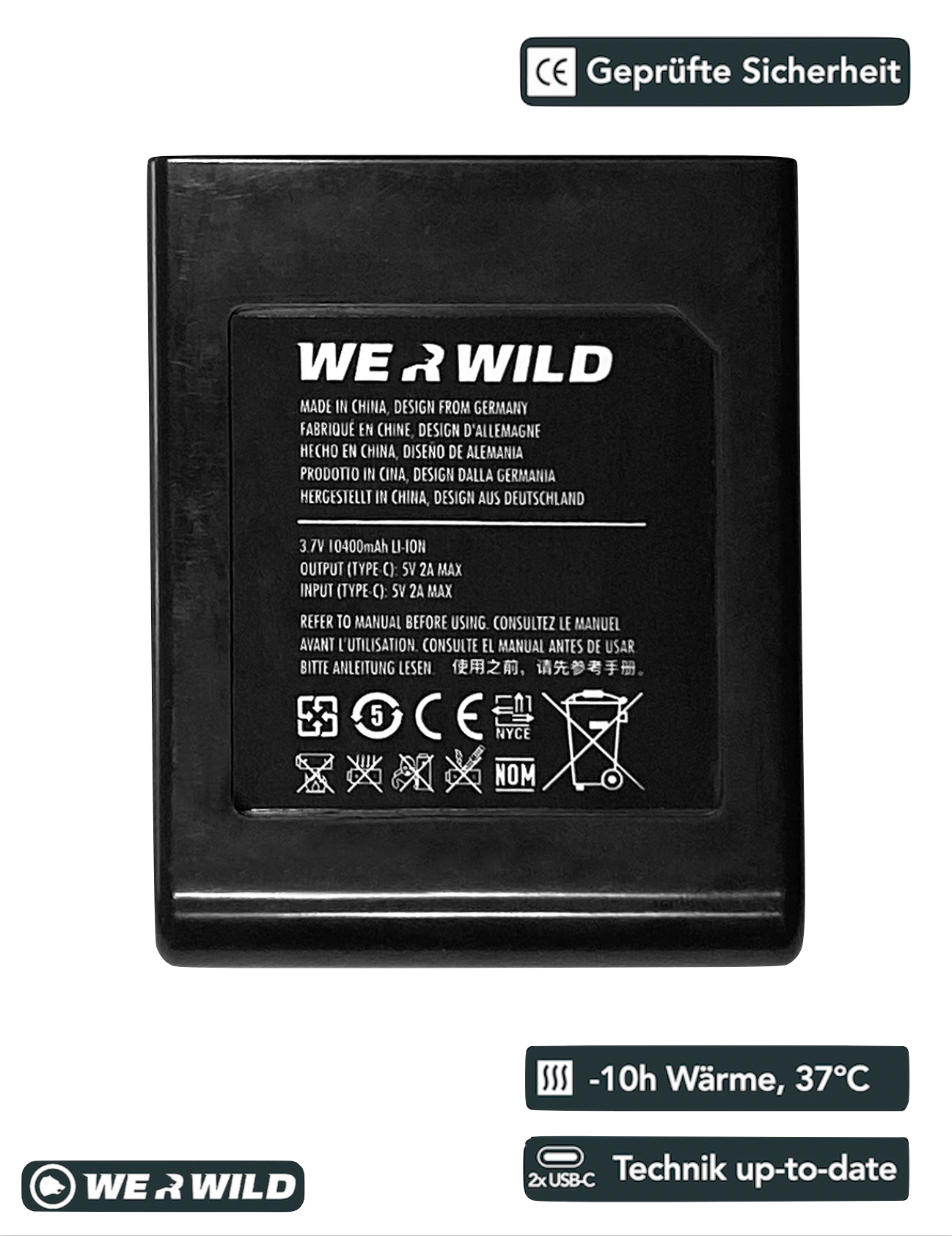 Original Power-Batterie mit zwei USBC-Buchsen, lange Laufzeit, gesunde Wärme