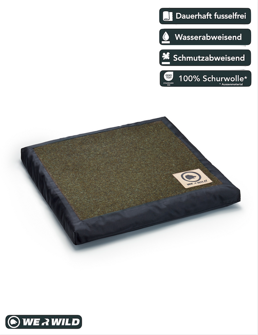 Beheizbares Sitzkissen grün, aus bestem deutschen Loden, Oeko-Tex-100plus, nachhaltig