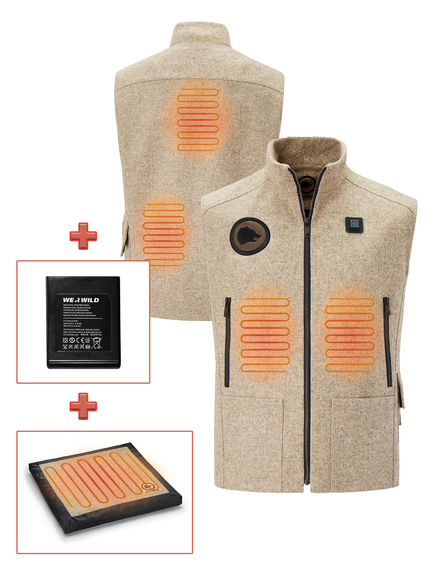 Bundle creme: 1x Beheizbare Jagdweste, 1x Sitzkissen, 1x Akku