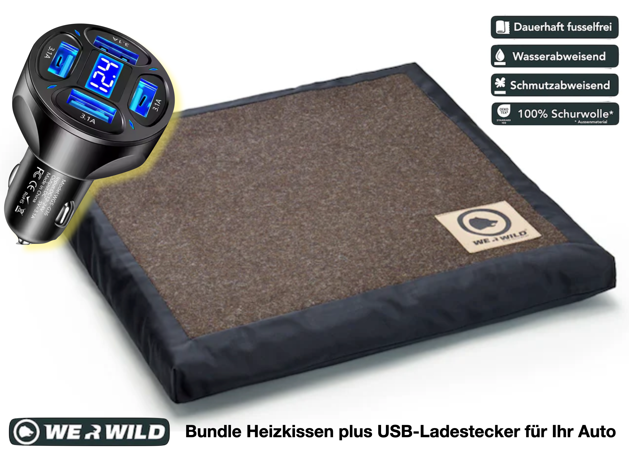 Bundle Heizkissen plus USB-Auto-Ladestecker