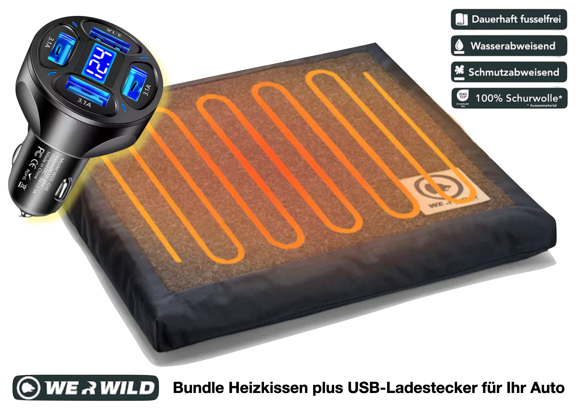 Bundle Heizkissen plus USB-Auto-Ladestecker