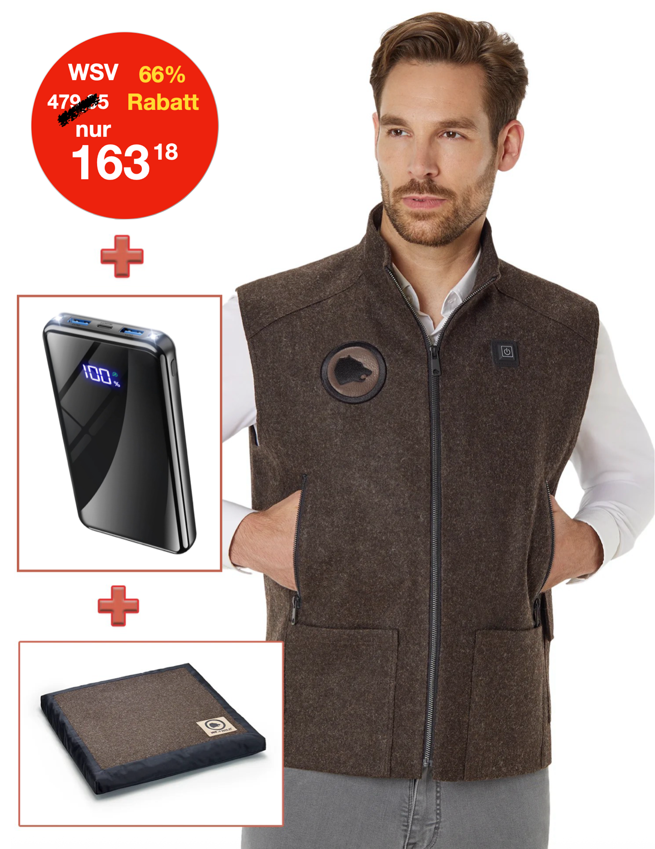 Heated hunting vest made of high-quality loden brown