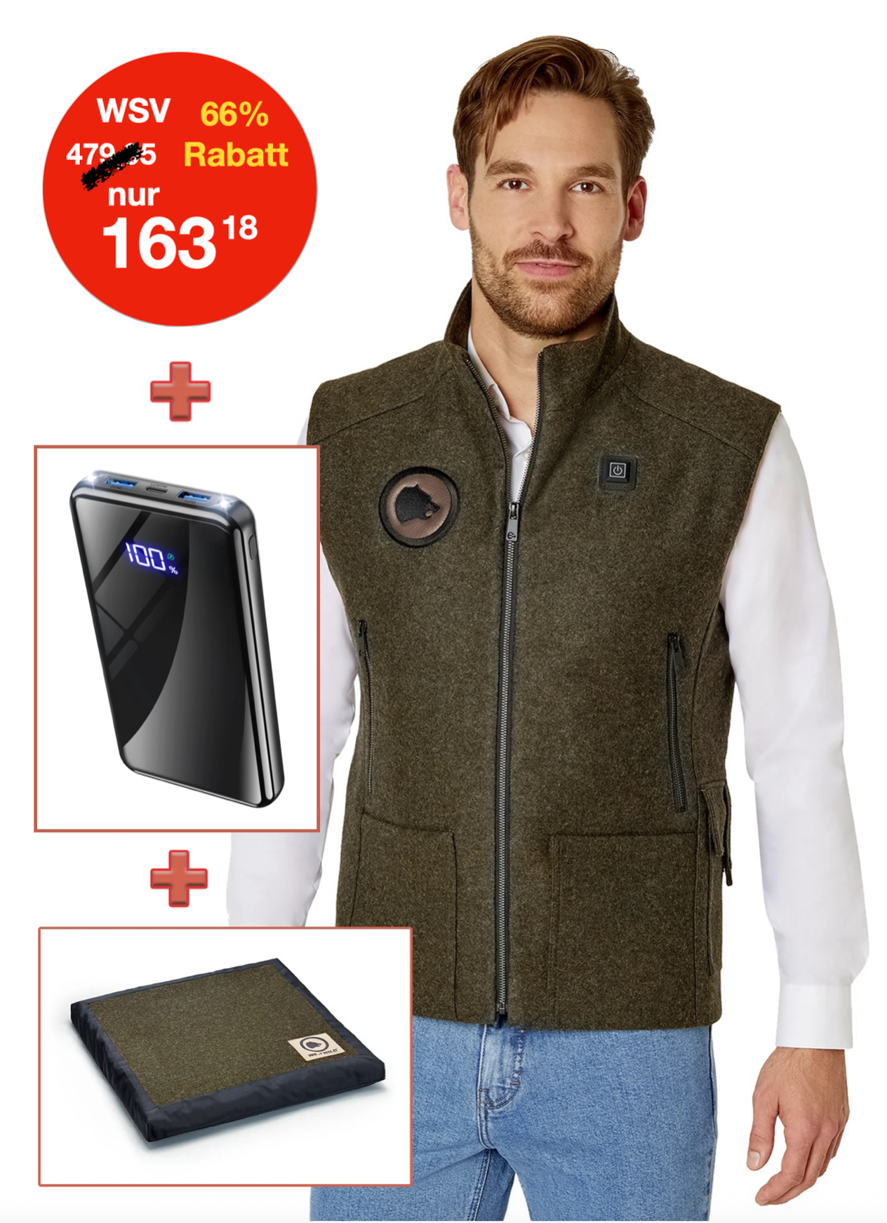 Heated hunting vest made of high-quality loden green