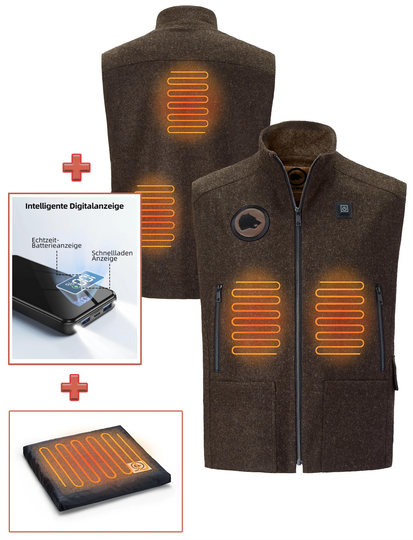 Heated hunting vest made of high-quality loden brown