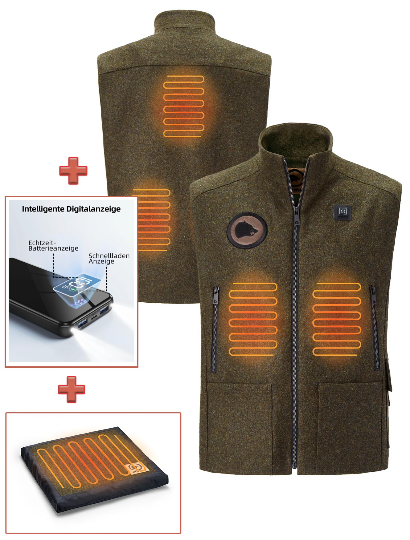Heated hunting vest made of high-quality loden green