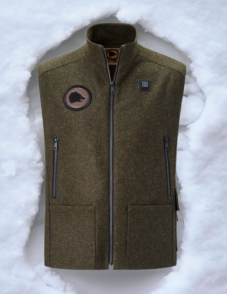 Heated hunting vest made of high-quality loden green