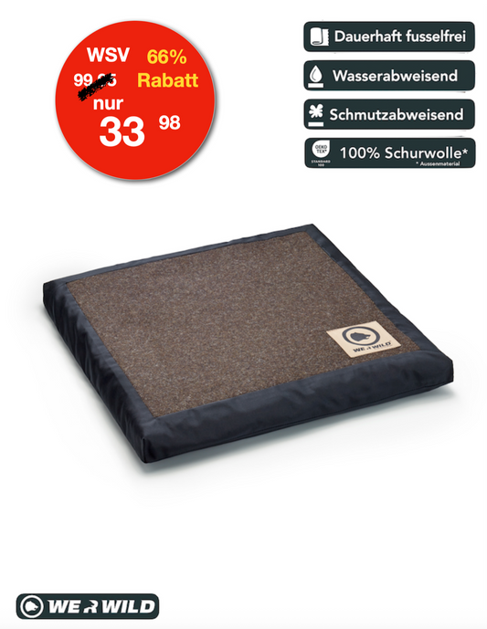 Beheizbares Sitzkissen braun, aus bestem deutschen Loden, Oeko-Tex-100plus, nachhaltig