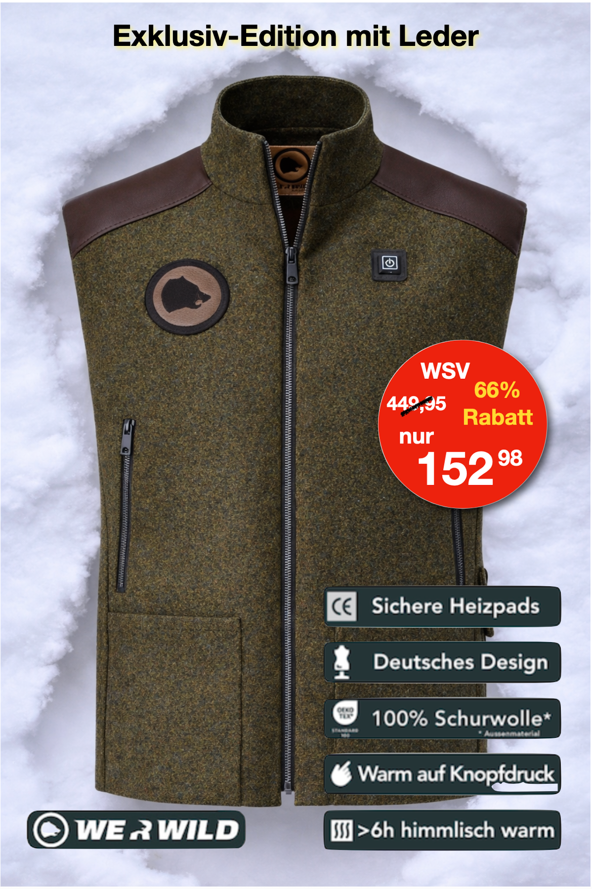Heated hunting vest made of high-quality loden green
