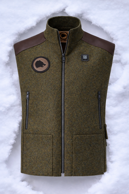 Heizweste grün mit Leder und bestem deutschen Loden, Oeko-Tex-100plus, nachhaltig (Kopie)