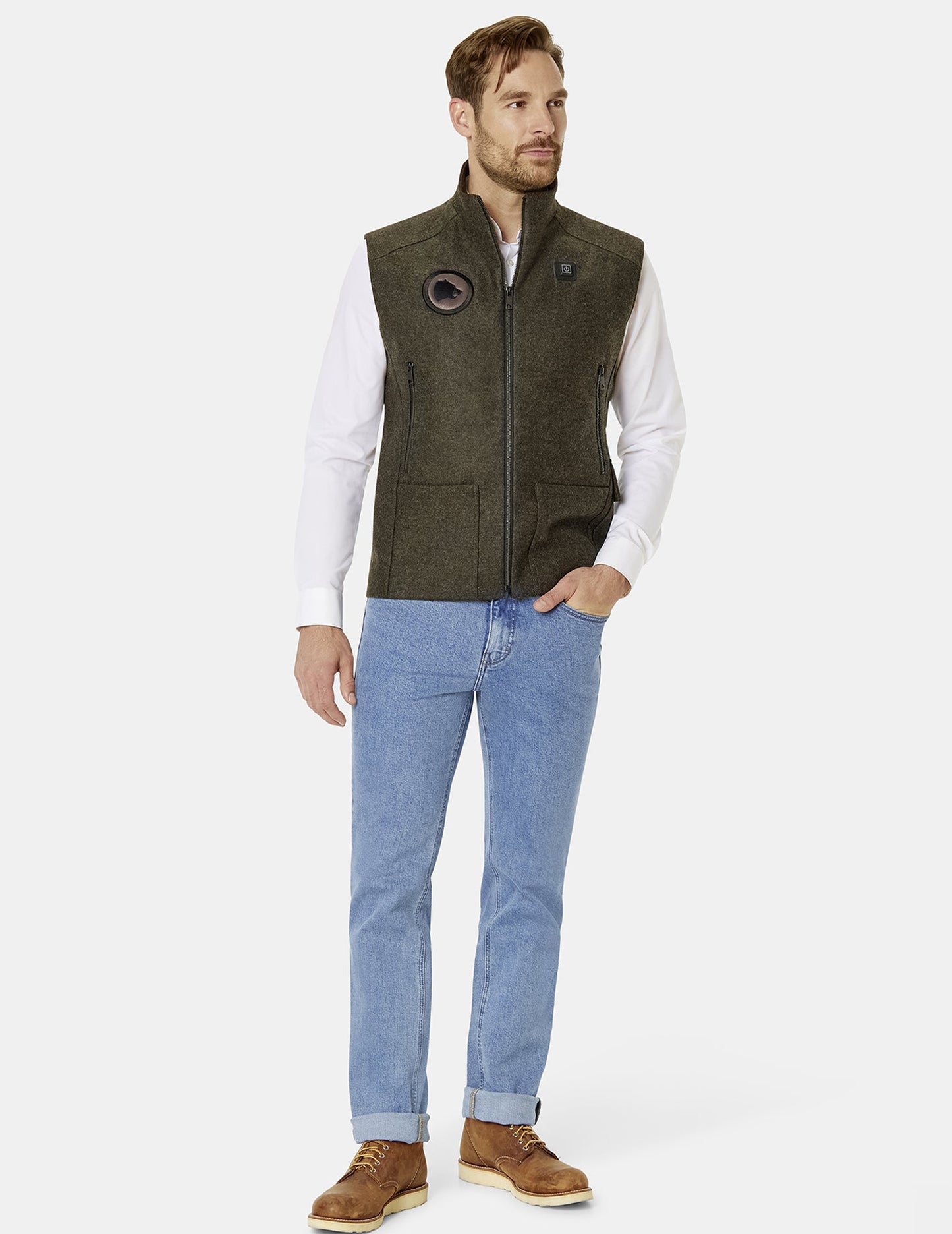 Heated hunting vest made of high-quality loden green